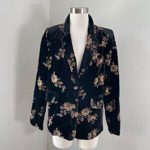 NEW Ellison Womens Small Black Velvet Floral Jacket Two Button Blazer
